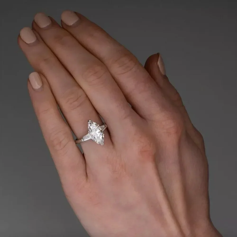 NEW 14K White Gold Marquise Cut Diamond Ring - Picture 4 of 7